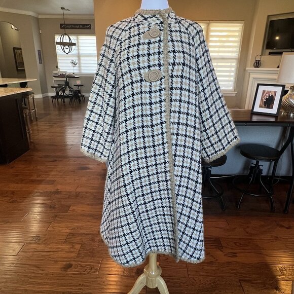 Vtg 60's Cape Reversible Wrap Coat Scarf Jacket Coat One Size S M L XL Check - Picture 11 of 16